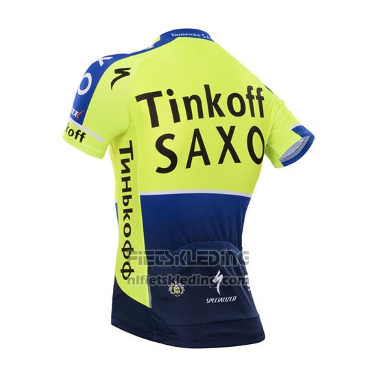 2014 Fietskleding Tinkoff Saxo Bank Blauw en Groen Korte Mouwen en Koersbroek